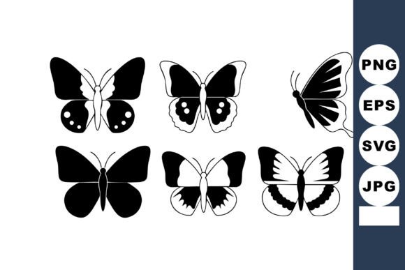 Black and White Butterfly Silhouettes Ve: Elegant Graphics for Branding and Illustration Projects