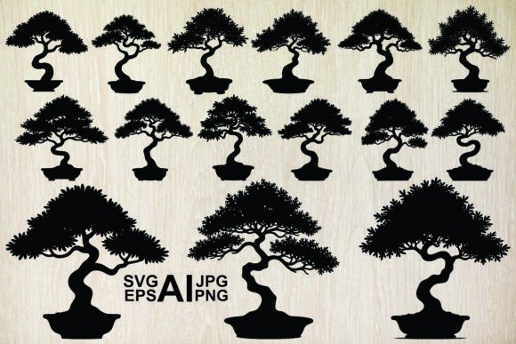 Bonsai Tree Silhouette Collection: Elegant Graphics for Organic Branding