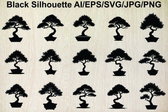Bonsai Tree Silhouettes Graphics for Crafters & Etsy Sellers