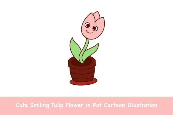 Cute Smiling Tulip Flower in Pot Graphics & Illustrations for Crafting