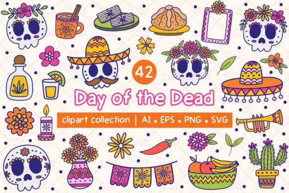Day of the Dead Clipart Collection: Vibrant Graphics for Lifestyle & Editorial Design