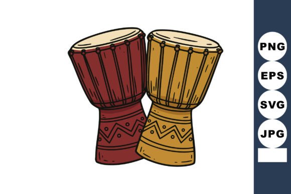 Dynamic Cultural Graphics: African Djembe Drums in Red and Yellow H for Branding and Packaging