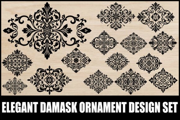 Elegant Damask Ornament Design Set: Graphics & Illustrations for Luxurious Blog Branding