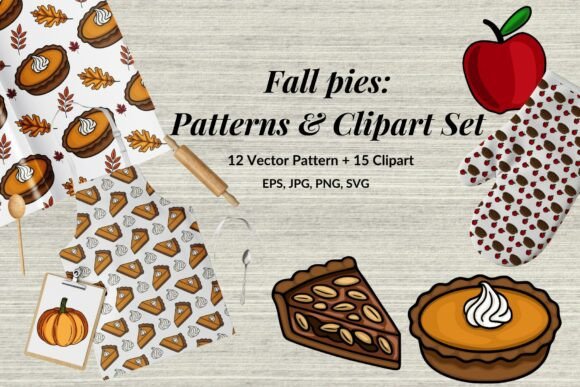 Fall Pies Patterns Clipart Set – Cozy Autumn Graphics for Digital Sellers