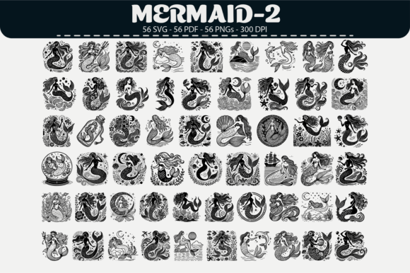 Fantasy Mermaid Clipart – 56 Designs: Elegant Graphics for Thematic Branding