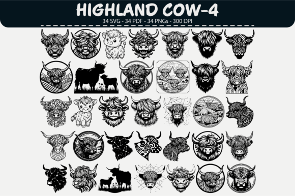 Highland Cow Vector Set – 34 Designs for Rustic Branding & Packaging