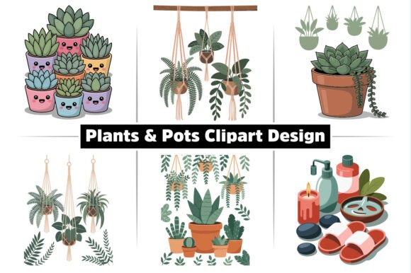 Plants Pots Set Vector Clipart Design: Crafting Graphics for Makers & Illustrations Lovers