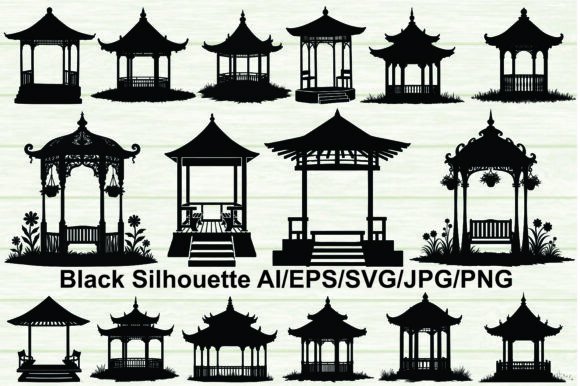 Reviewing Silhouette Garden Gazebo Black Color Set Graphics and Illustrations for Branding and Marketing