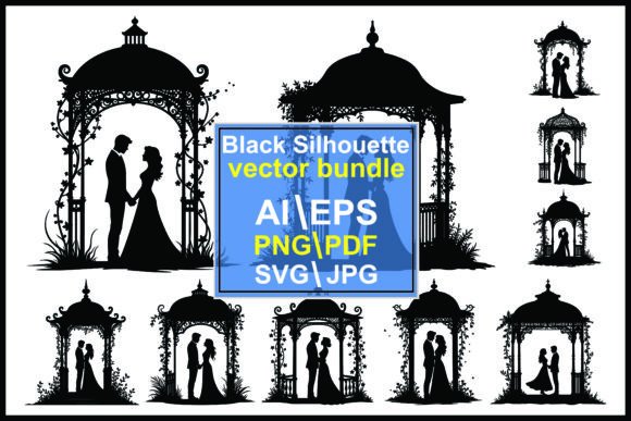 Romantic Wedding Gazebo Silhouettes Graphics & Illustrations for Commercial Design Sellers