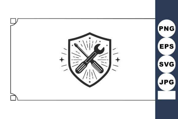 Shield with Wrench and Screwdriver Cross: A Bold Graphic for Tool-Themed Branding