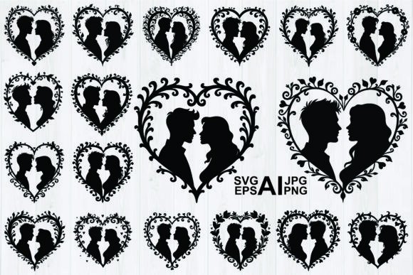 Silhouette Couple a Heart Shaped Frame – A Romantic Graphic for Vintage-Inspired Branding