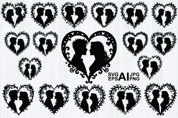 Silhouette Romantic Couple Heart Shape Graphics for Local Business Branding