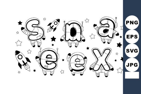 Space Themed Alphabet Letters with Rocket Graphics & Illustrations