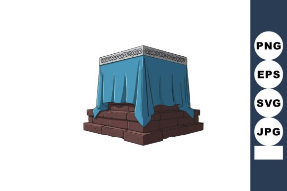 Stone Altar with Blue Cloth Covering and Graphics for Branding and Illustrations